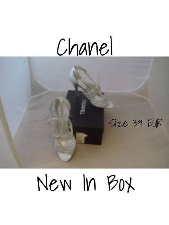 CHANEL Shoes - Chanel Silver Knotted Leather CC Ankle Strap Sandals Size 39 - New In Box